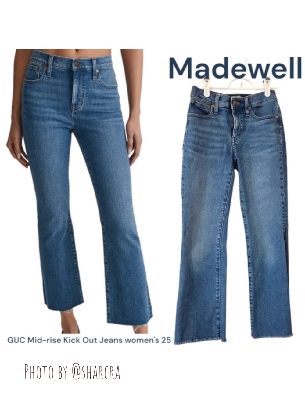 Madewell Women Mid-rise Kick Out Jean Raw Ankle Crop Straight Leg Flare Denim 28